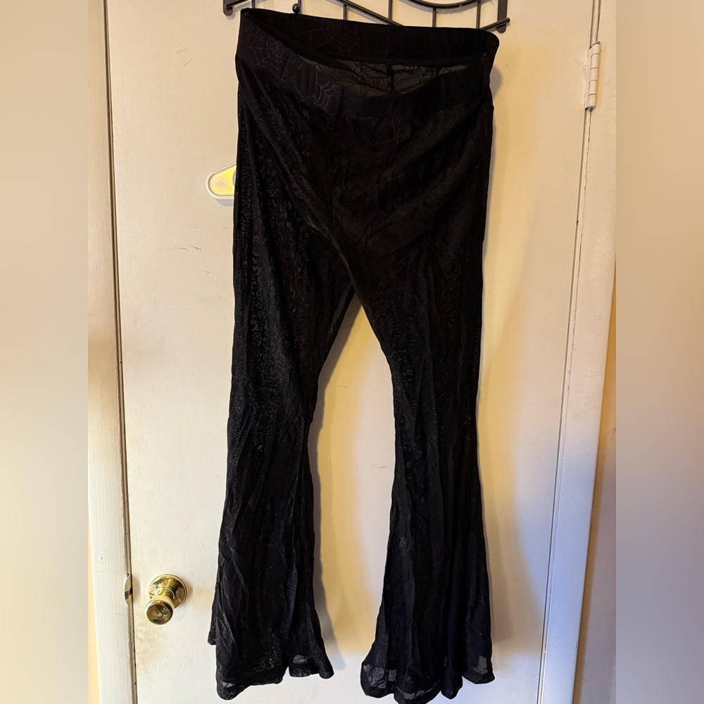 Forest ink black see through spiderweb flare leggings